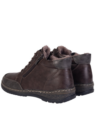 Botki damskie Chun Sen 8708-2 coffee/grey ocieplane sznurowane